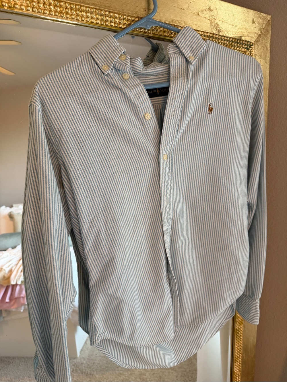 Ralph Lauren Light Blue and White Striped Button-Down Shirt